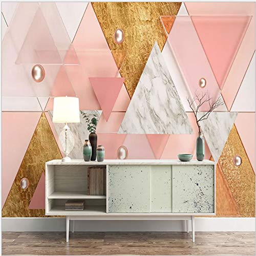 Sticker mural 3D triangle rose papier peint géométrique imperméable