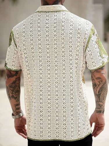 ZAFUL Mens Summer Striped Shirts Button Down Short Sleeve Hollow Out Shirts2