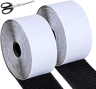 Hook and Loop Strip Tape Set, 50mm x 5M Black Self Adhesive Tape with Scissors, Self Adhesive Tape Heavy Duty Reusable Double-Sided for Mounting, Hanging, Storing, or Securing Items