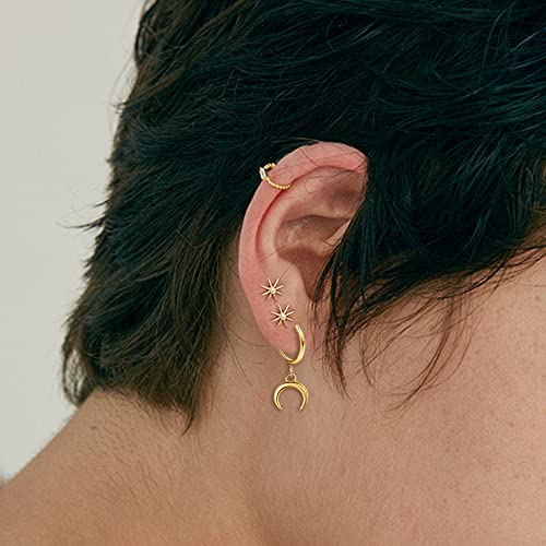11 Pairs Gold Clip On Earrings For Women Clip On Hoop Earrings Fake Earrings Evil Eye Dangle Hoop Earrings Butterfly Moon Star Heart Earrings Drop Clip-On Earrings Set A #TOP3