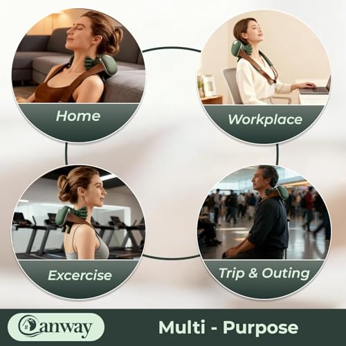 Image of CANWAY Green Shoulder & Neck Massager for Pain Relief | Deep Tissue Kneading with Dual-Zone Heat & 2-Speed Temperature Control | Back & Leg Massager | Useful Gift | Green