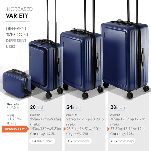 STORAGEBUD Hard Shell Luggage Sets with Spinner Wheels 4 Piece, Expandable Large Suitcases with TSA Lock, Travel Large Suitcase Set, Navy Luggage Set4