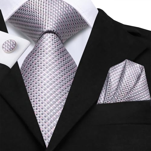 Image of Hi-Tie Men Ties Sets Silk Stripe Paisley Necktie Pocket Square Cufflinks for Business Wedding