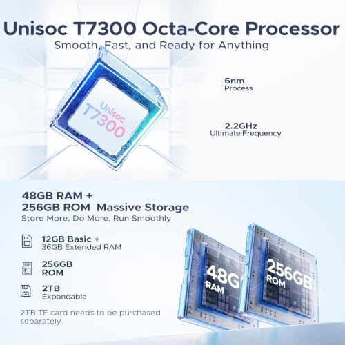 Image of 2026 Upgraded 12.2 inch Tablet, Android 16 Tablet with Gemini AI, 2.4K 120Hz Display, 48GB RAM+256GB ROM, Unisoc T7300 Octa-Core, 12000mAh /18W, 13MP+8MP, Widevine L1, Tablet with Keyboard, Pen, Black