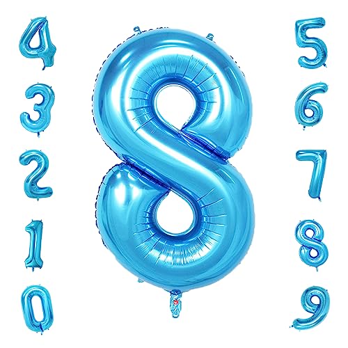 Image of 40 Inch Blue Number Balloons, Helium Mylar Foil Number Balloons for Birthdays, Number 8 Balloon for Party Wedding Bachelorette Birthday Bridal Shower Graduation Anniversary Celebration Party