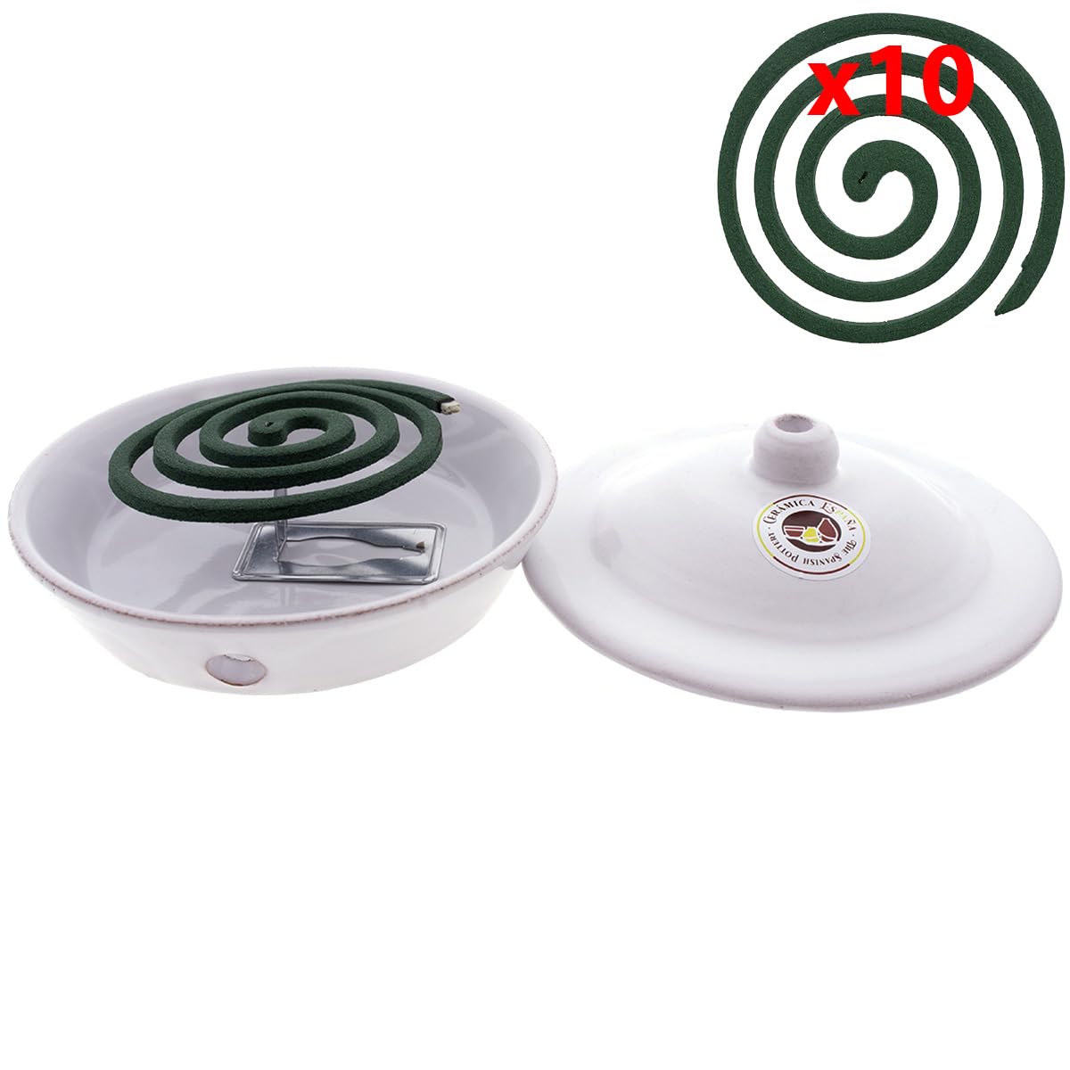 CERÁMICA ESPAÑA | Bruciatore d'incenso | Citronella | Repellente zanzare naturale | Bruciatore repellente zanzare - Modello J01 | 16 x 16 x 7 cm | 10 spirali citronella incluse