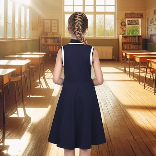 Sunny Fashion Girls Dress Navy Knit Polo Collar School Classic Casual Back to School Everyday4
