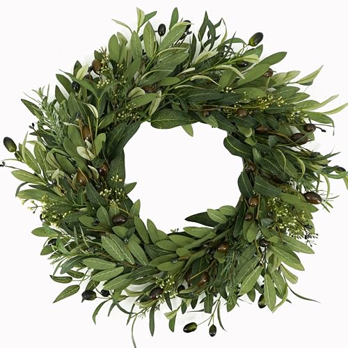 AMF0RESJ Artificial Green Olive Wreath for Front...