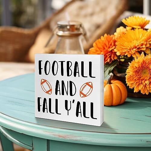Image of Fall Table Wooden Box Sign Decor, Football and Fall Y'all, Autumn Table Decor Football Tabletop Decorations for Home Office Harvest Thanksgiving Desk Decors