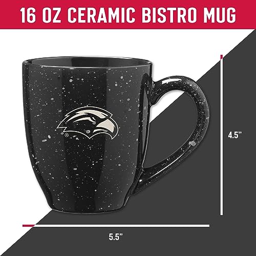 Image of Rico Industries NCAA Southern Mississippi Golden Eagles Black Personalized 16 oz Team Color Laser Engraved Speckled Ceramic Coffee Mug