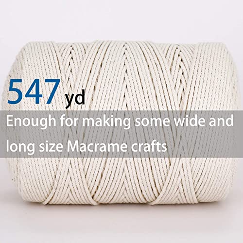 Aifun Macrame Cord 3Mm X 547Yd Not Dyed 100% Natural Cotton Macrame Rope, 4 Strand Twisted Cotton Cord Rope For Handmade Wall Hanging ,Plant Hangers, Crafts, Knitting, Gift Wrapping(3Mm X 500M) #TOP2