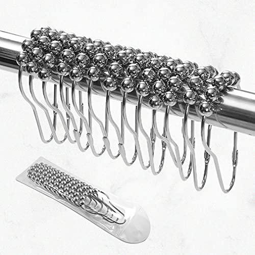 VINUSTO Anneaux Douche Crochets, 12pcs de Gourd, 304 en Acier Inoxydable Chrome Lisse Métal Haute Qualité avec à Billes Glissant pour Barre Silver one size