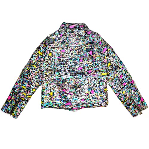 Girls Leopard Silver Biker Jacket with Soft Tie Dye Fleece Lining, Side Pockets2