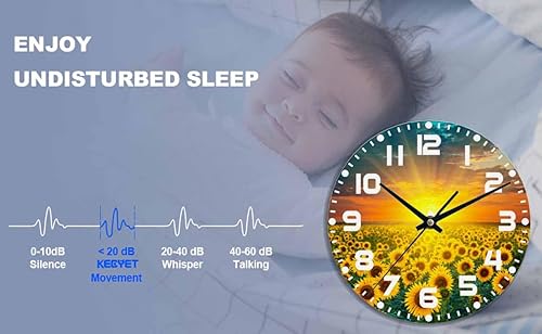 Miniatura 6 de Reloj de pared de campos de girasoles, atardecer, hermosos girasoles amarillos dorados, funciona con pilas, reloj de pared silencioso sin tictac de