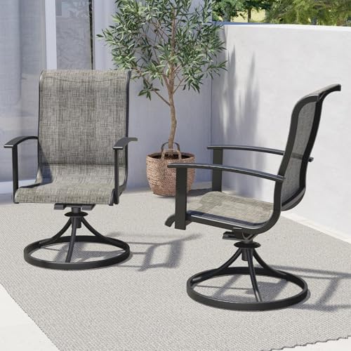 Grand Patio Outdoor Swivel Dining Chairs Set of 2, 360 Degree Mesh Sling Rocker Sets for Deck, Garden Backyard, Mixed Coffee Coffee 2PCS