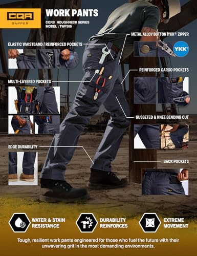 Image of CQR Men's Quick Dry Work Pants, Water Resistant Outdoor Tactical Pants, Lightweight Stretch Cargo Hiking Pants