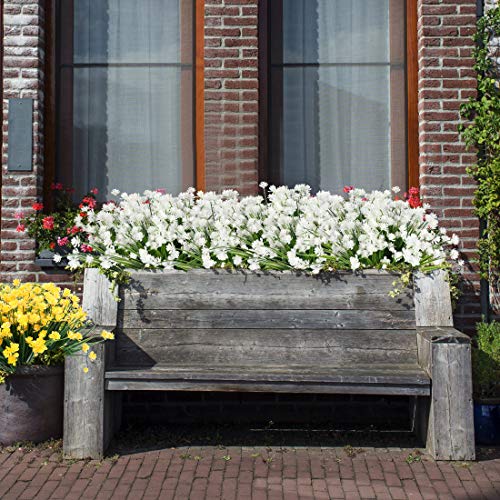 Urstoud 6Bundles Artificial Flowers,Fake Greenery Faux Plastic Bushes Fake Shrubs Uv Resistant No Fade Faux Plastic Plants For Wedding Hanging Bouquet Indoor Outdoor Home Garden Office(White) #TOP5
