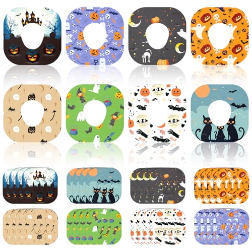 Geiserailie 32 Pcs Halloween Adhesive Patches Compatible with Dexcom G7 over Patches Waterproof Pre Cut CGM Covers Durable Sweat Proof Halloween Sensor Covers Stickers Flexible Breathable Long Lasting