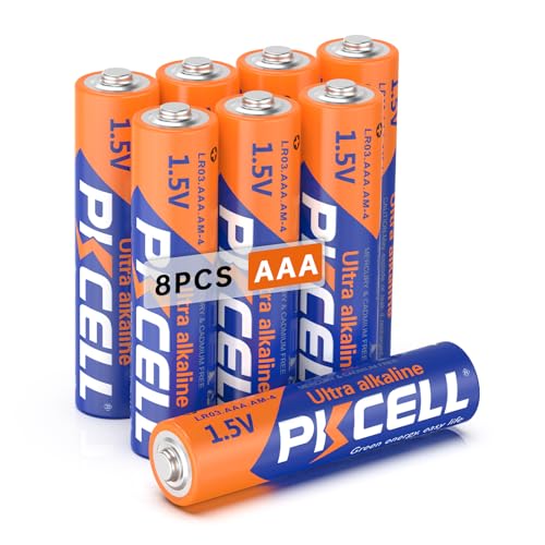 PKCELL AAA Batteries 8 Pack Triple A Batteries 1.5V High-Performance Alkaline Battery for Flashlights Keyboards Clocks Toys Remote Controls 10-Year Shelf Life