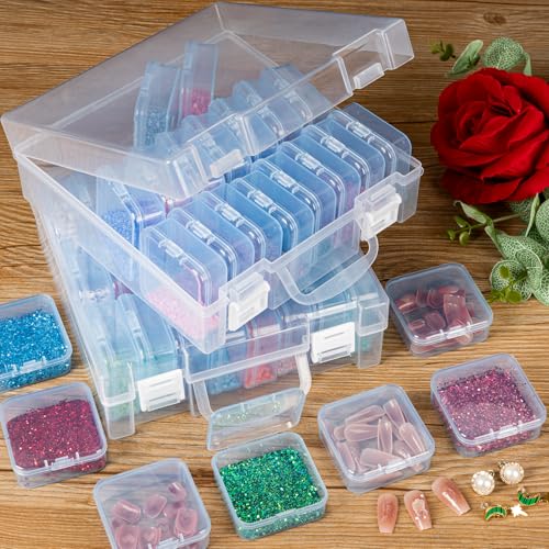 Image of Bead Organizer Box, Small Bead Storage Containers, Craft Bead Storage Box Rhinestone Organizer Storage Bead Organizers and Storage with Hinged Lid for Seeds Art Craft (2 Pack - 24 Slots Blue)