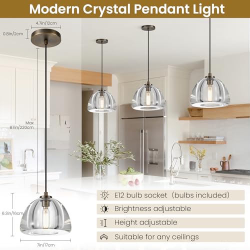 Image of Crystal Pendant Light Kitchen Island,Brass Hanging Pendants Lights
