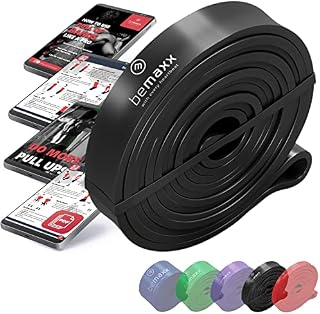 Resistance Band Heavy Strength, Pull Up Assist + Exercise Guide | Home Gym Equipment: Full Body Fitness Workout Rubber Loop, Chin Bar Assistance & Bodybuilding, Sports Gymnastics Training, Women Men