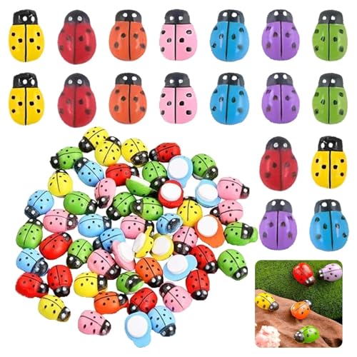 YSHODGU Lot de 200 décorations en bois autocollantes Ladybug - Petites décorations à disperser - Doudou - Coccinelle - Pour bricolage, scrapbooking et...
