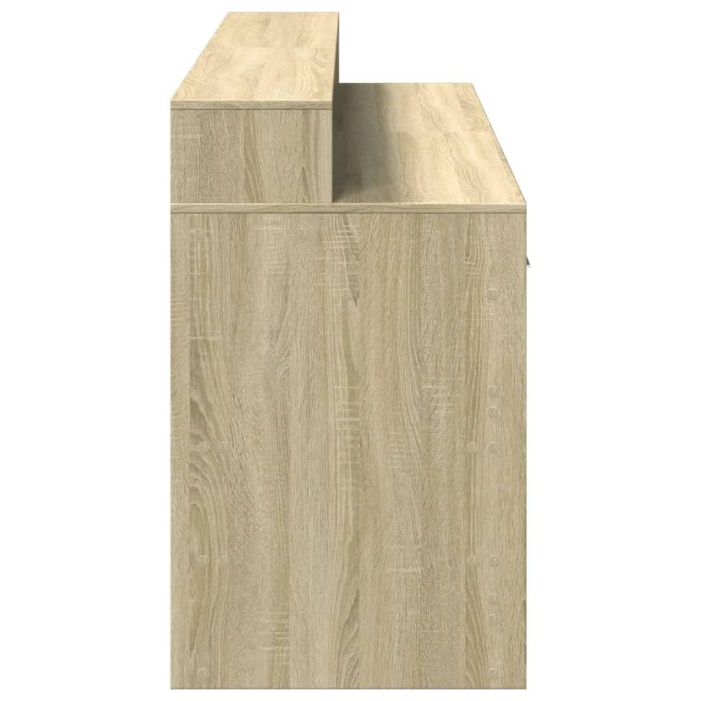 Homgoday Biurko z diodami LED Sonoma 160 x 55 x 91 cm, wielowarstwowe, meble biurkowe, biurko, biurko komputerowe, biurko zajmujące mało miejsca, stół biurkowy, biurko do gier do pokoju dziecięcego
