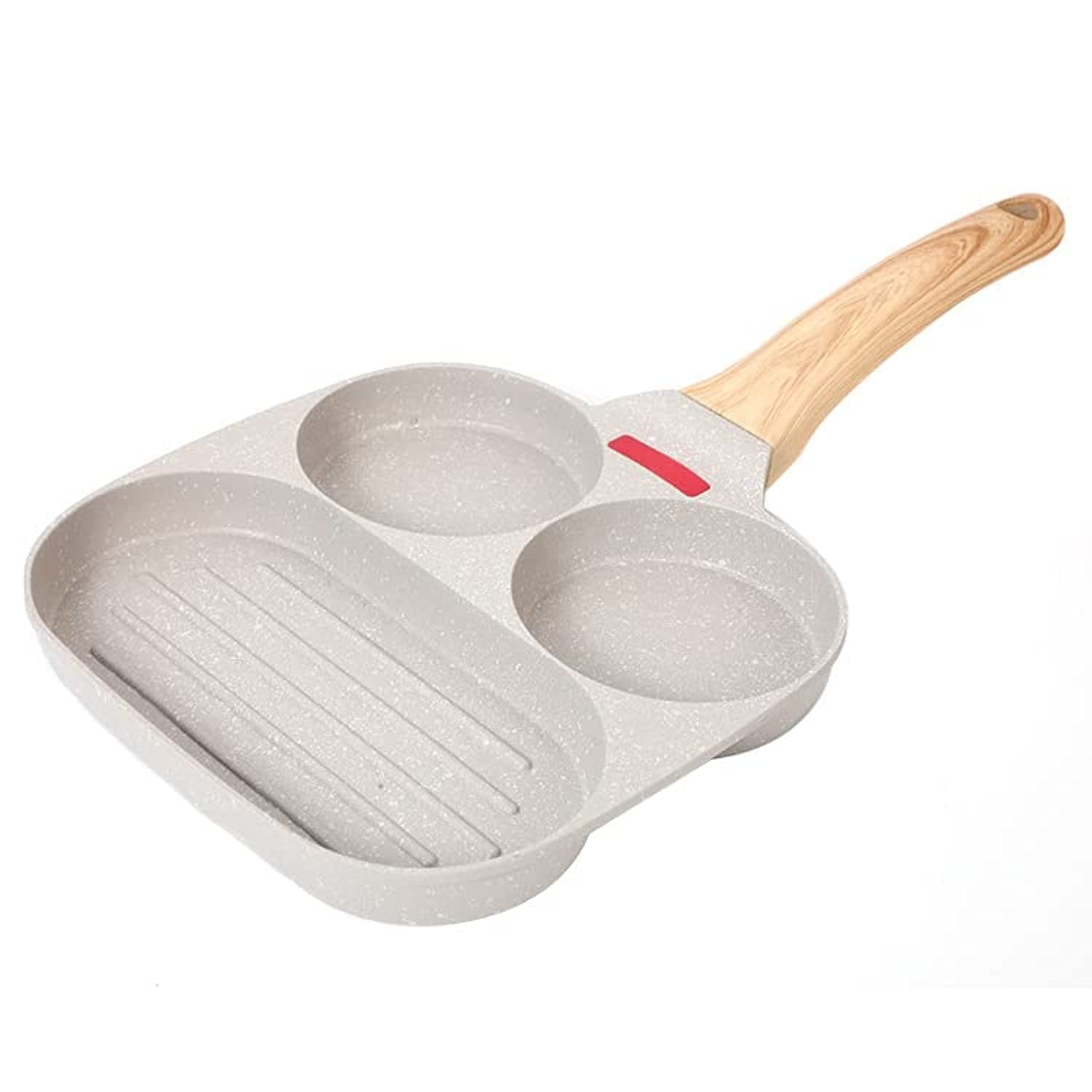 CABGON 2- Hole Egg Frying Pan, Nonstick Egg Pan, Breakfast Divided Frying Pan (Color: Creamy White, Size: 19 * 19 * 2.3cm)