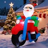 COMIN 6.4FT Christmas Inflatables Outdoor Decorations Inflatable Santa Claus Ride Motorcycle Blow Ups with Built-in LEDs for Yard Party Lawn Decor