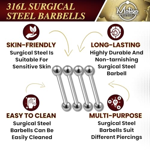 MATIGA 4Pcs Surgical Steel 16g tiny barbell earrings Piercing Jewelry Rook Cartilage Eyebrow Daith Tragus 3mm Ball Cone More Choices3