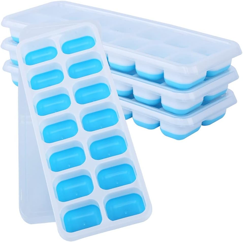 Ice Cube Trays 4 Pack-Silicone Ice Cube Tray with Lid Super Easy Release Ice Cube s - for Food, Cocktail, Whiskey(Green) (Blue)