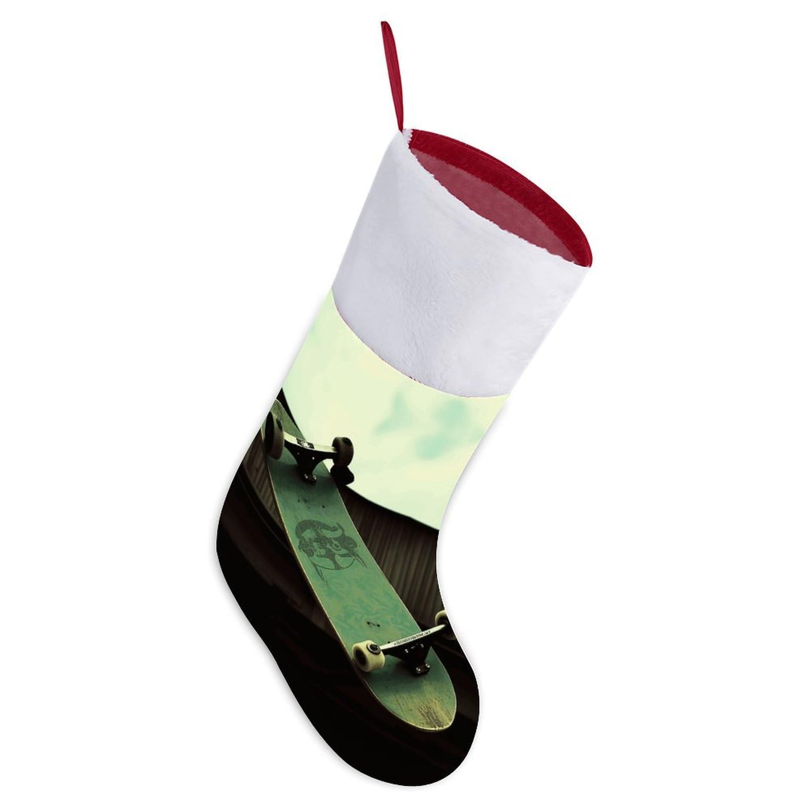 Skateboard Christmas Stocking Comfortable Super Soft Plush Cuff Christma Stocking Xmas Eve Party Fireplace Tree Gift Decoration Socks for Family Holiday Party Gifts