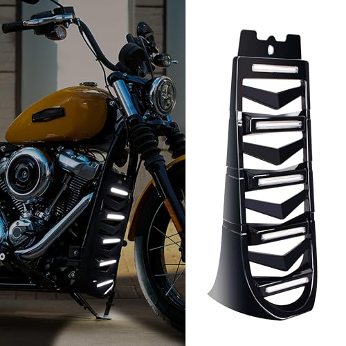 KAKABAS Black Chin Fairing Spoiler with LED Lights Compatible with Harley Softail Breakout Street Bob Fat Bob 2018-2023,Front Lower Radiator Protection Cover Assembly