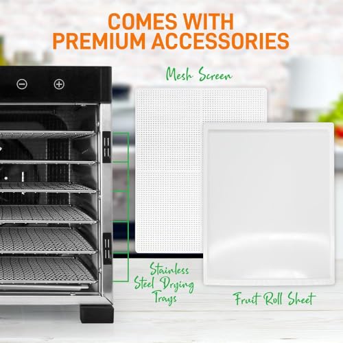 Image of NutriChef Countertop Electric Food Dehydrator Machine | Dehydrate Beef Jerky, Meat & Dog Treats | 6 Shelf Extra Large Capacity - Stainless Steel Trays | 600-Watts, Digital Timer & Temperature Control