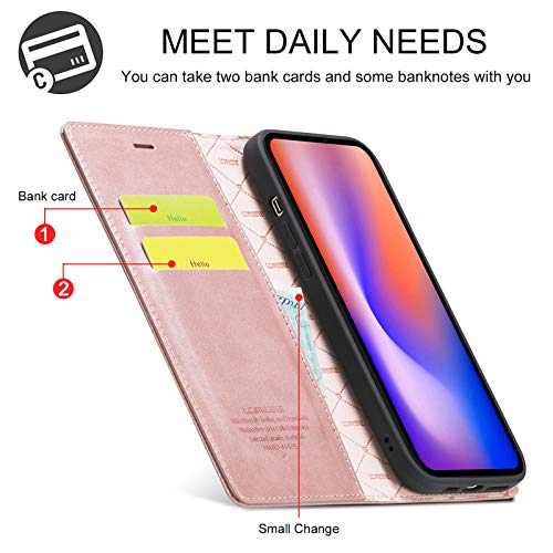 QLTYPRI Folio Wallet Case with Card Slot for iPhone 12 Pro Max, Classic Matte Vintage PU Leather Kickstand Magnetic Closure Shockproof Anti-impact Flip Cover for iPhone 12 Pro Max(6.7 inch)- Rose Gold