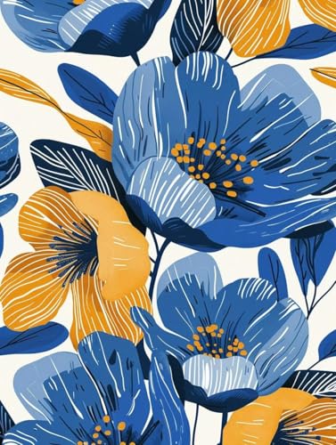 Pintar por Números Adultos Flores Lienzo DIY 90x120cm Azul