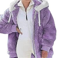 Livonmone Fleecejack met capuchon voor dames, teddyfleece, warm, herfst