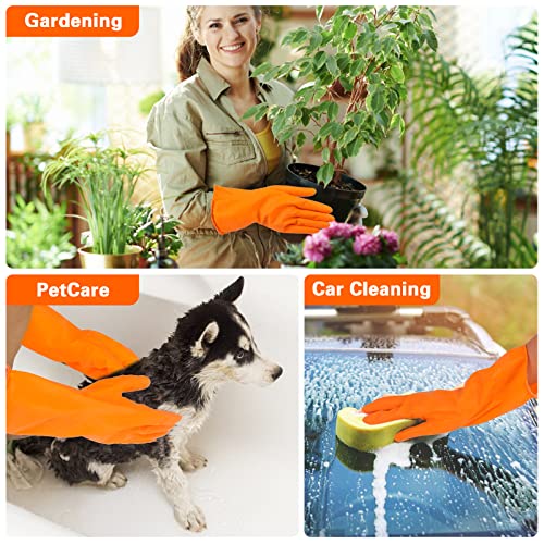 Sibba 1 Pairs Rubber Gloves Dishwashing Kitchen Dish Cleaning Washing Household Home Dishwasher Latex Large Heavy Duty Hand Wash Dishwash Bathroom Gardening Hairdressing Glove(Orange Thin Pattern) #TOP3
