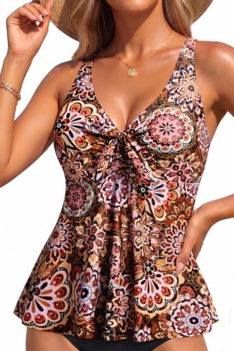Image of Women's Flowy Tankini Top Modest Loose Fit Bathing Suit Swim Top Only