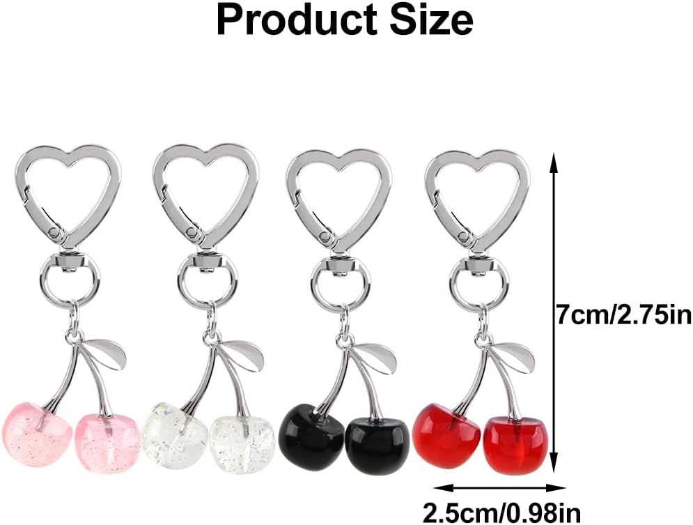 4Pcs 4 Colors Cherry Keychain Fruit Bag Charm Purse Charms for Women Cute Keychains Resin Cherry Bag Charms for Handbags Womens Keychain Aesthetic Backpack Key Chain Handbag charm Purses Key Chains - Image 2