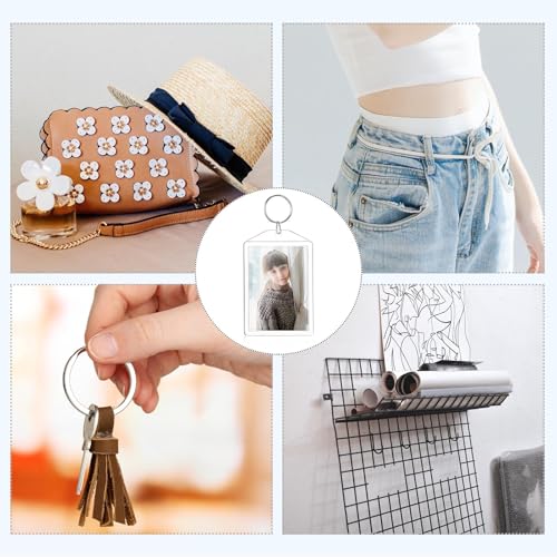 Image of Hicarer Acrylic Photo Insert Keychain 2 x 3 Inch Double Sided Blank Picture Keyring DIY Custom Personalized for Women Men