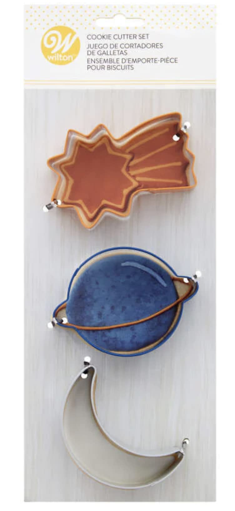 Wilton Space Cookie Cutter Set, Planets Shooting Star Moon, Colored Set of 3, 3.5 inches