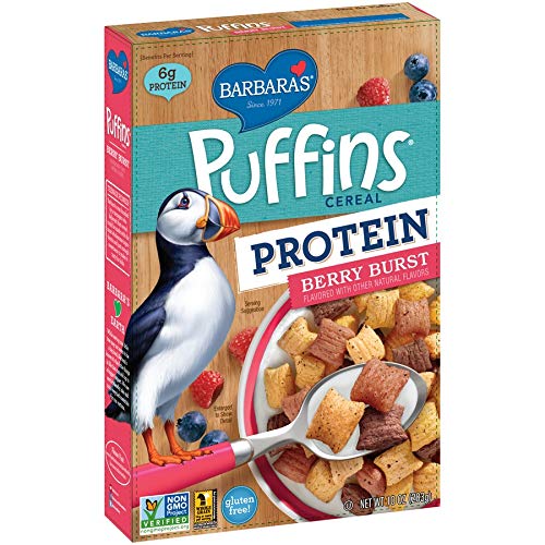Barbara's Puffins Protein Berry Burst Cereal, Gluten Free, Non-GMO, 10 Oz Box (Pack of 12)
