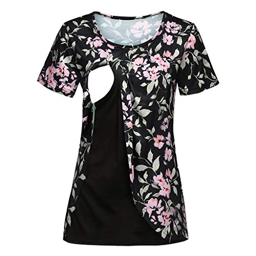 Preisvergleich Produktbild Lurcardo Stillshirt, Kurzarm Damen Frauen Umstands Tshirt, Blumen Drucken Damen Umstandstop Umstandsmode Stilltop Rundhals Schwangerschaft Stilloberteil Mode Shirt Tanktops Casual Damen Oberteile