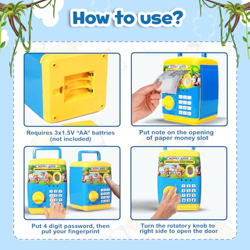 Image of Wembley Finger Print Sensor ATM Piggy Bank for Kids Girl Boys Gullak for Money Bank with Password & Music Auto Scroll Money Saving Box with Coin Cash Slot Gifts for Kids - Blue
