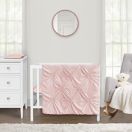 Image of Sweet Jojo Designs Blush Pink Shabby Chic Girl Baby Mini Crib Bedding Set Infant Nursery Room Newborn Blanket Portable Pack n Play Sheets 3pc Solid Rose Elegant Ruched Diamonds Classic Princess Harper