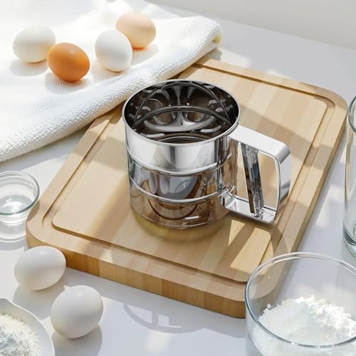 image for Flour Sifter 3 Cup for Baking, Crank Sifter with Professional Fine Mes
