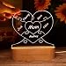 ASD Jewerly Personalisierte 3D-Lampe Benutzerdefinierter Name Herz-Puzzle mit 1-12 Familiennamen Acryl Nachtlicht mit Holzsockel, für Hochzeitstag Weihnachten Geburtstag Muttertag Vatertag