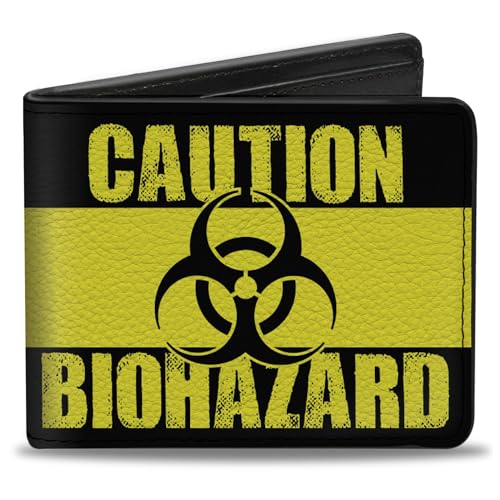 Buckle-Down Men's Wallet, Bifold, Caution Biohazard Black Yellow, Vegan Leather, 4.0